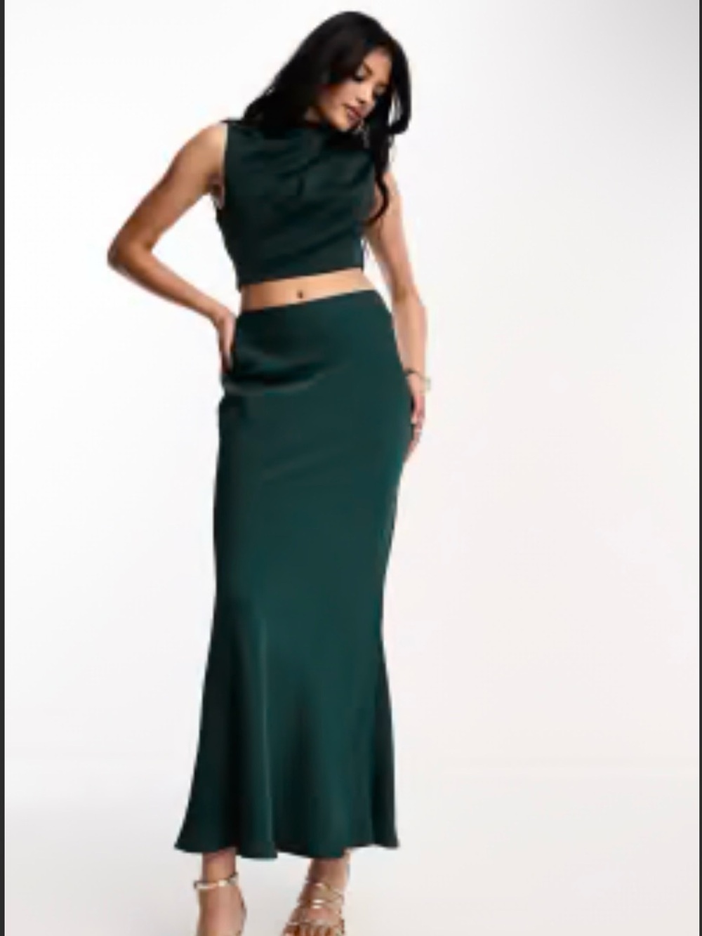 ASOS Design satin high neck cut out waist midi dress in teal